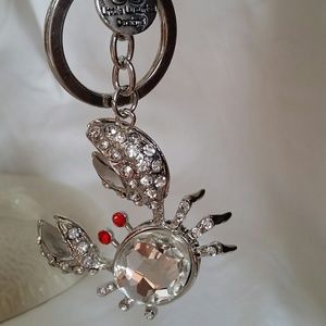 Crystal Rhinestone Crab Keychain Bag Charm w/pouch